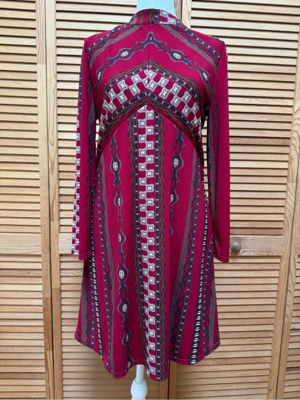 Free People Stella Long Sleeve Mini Dress Red Geo Print Retro 70s Boho M